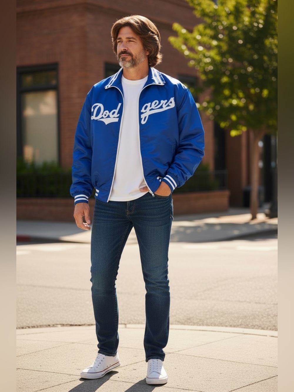 1970s LOS ANGELES L.A. DODGERS DANNY GOODMAN BLUE SATIN BOMBER JACKET SZ XL